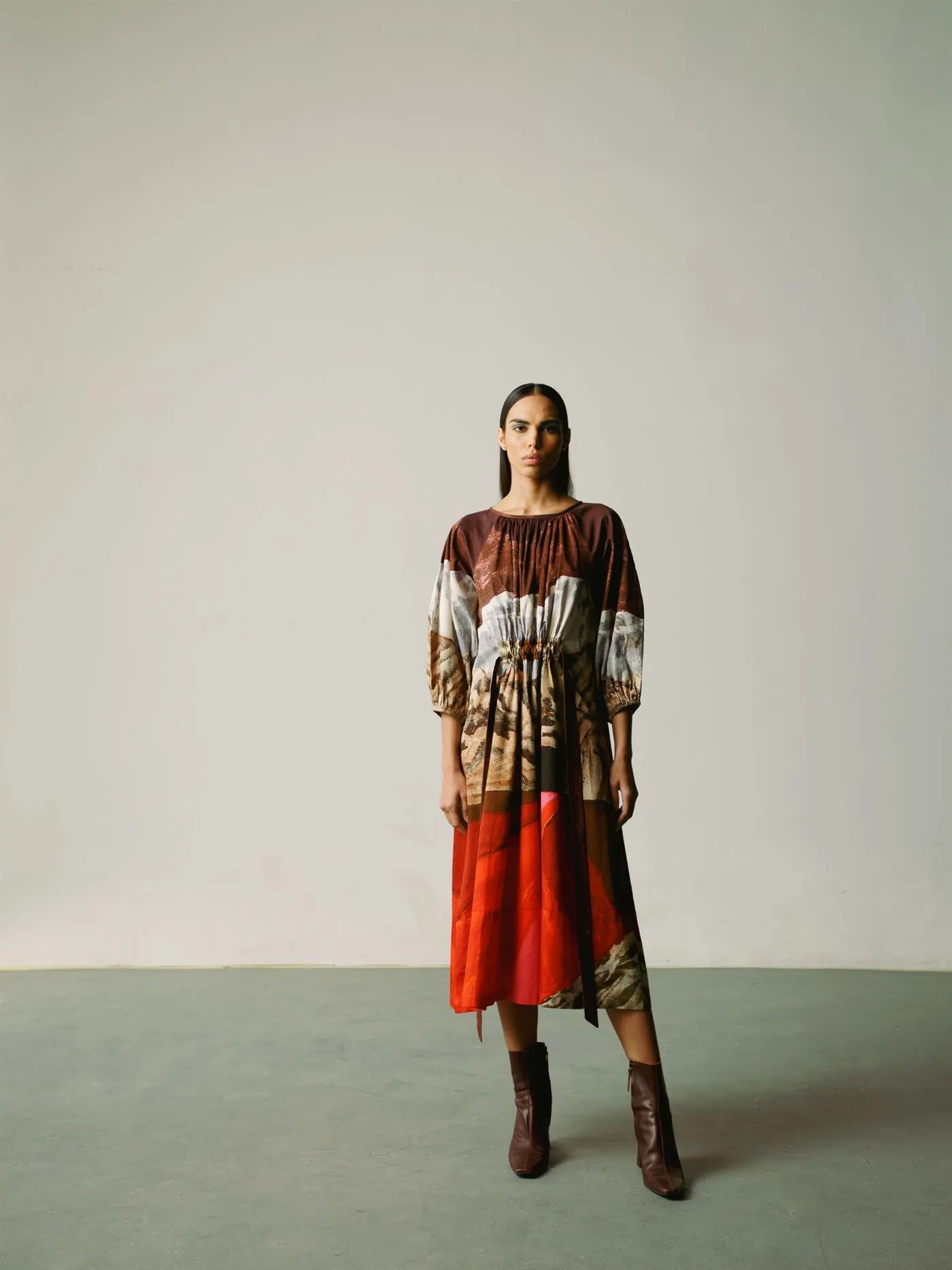CORD   I   Milan Drawstring Dress Dress Satin Lava Print W21-DSD-LVP