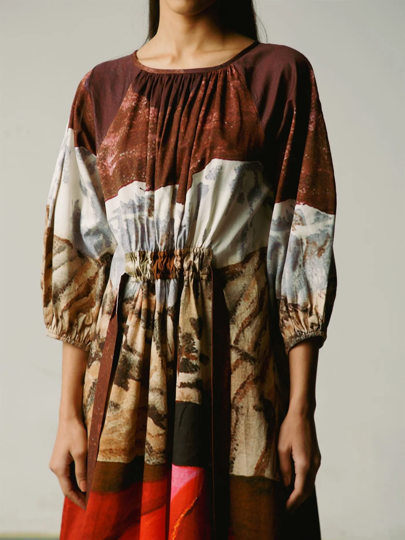 CORD   I   Milan Drawstring Dress Dress Satin Lava Print W21-DSD-LVP