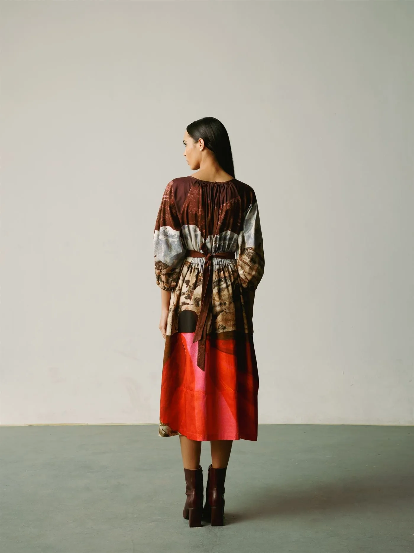 CORD   I   Milan Drawstring Dress Dress Satin Lava Print W21-DSD-LVP