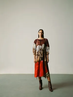 CORD   I   Milan Drawstring Dress Dress Satin Lava Print W21-DSD-LVP