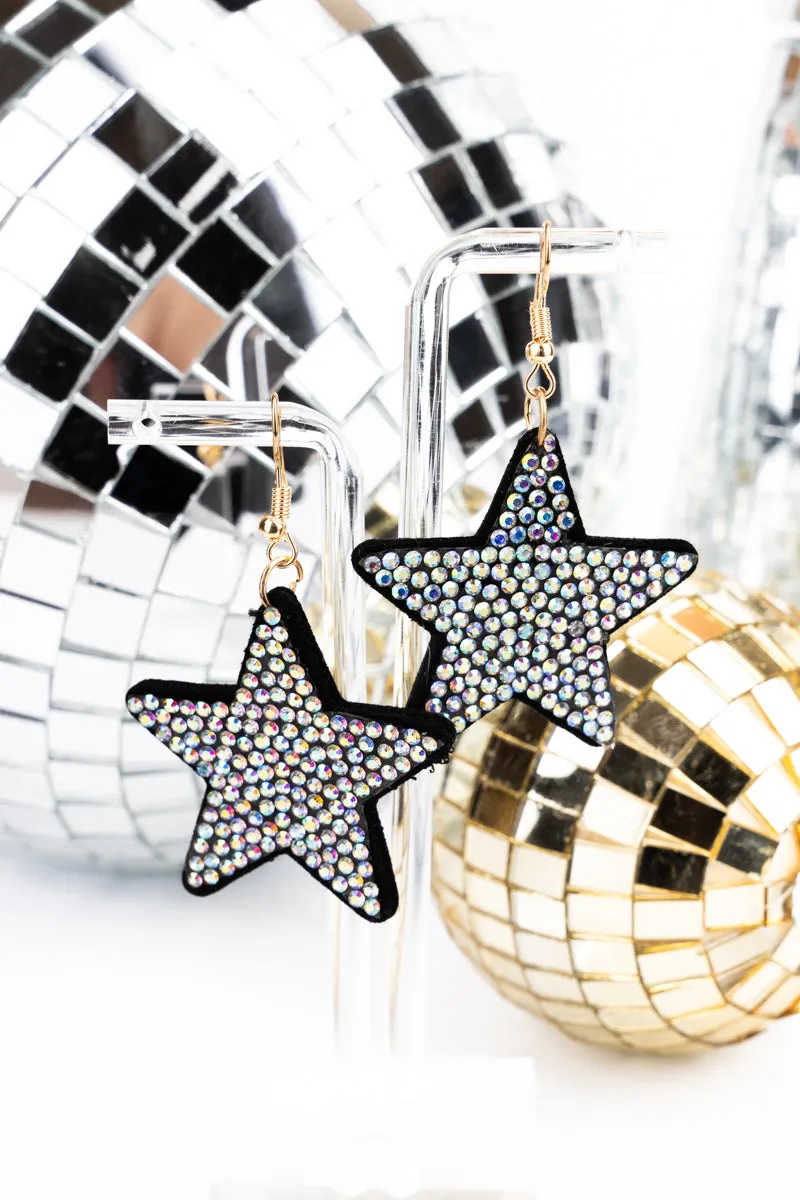 Crystal Encrusted Black Star Earrings