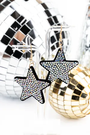 Crystal Encrusted Black Star Earrings