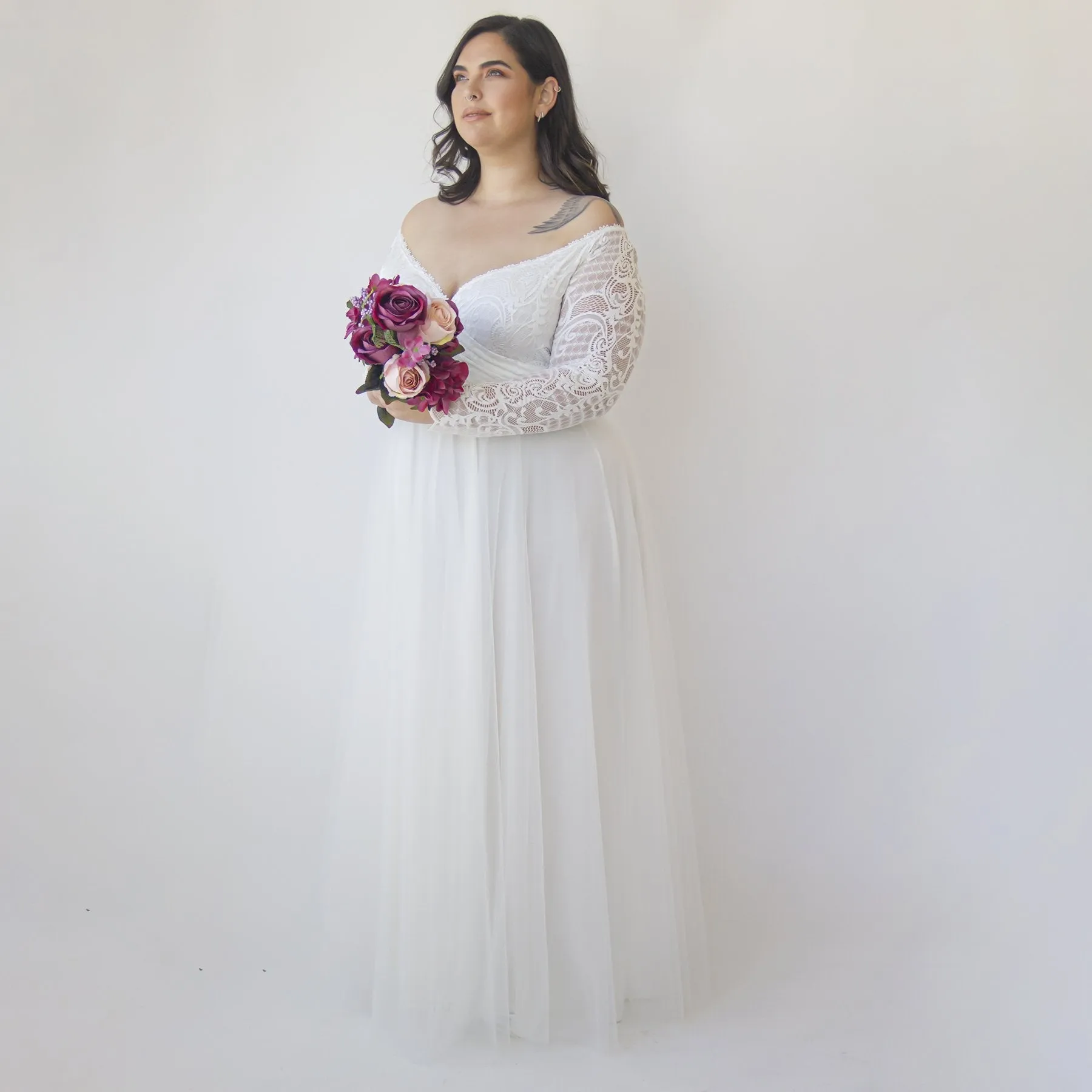 Curvy Ivory Dress With Tulle #1325