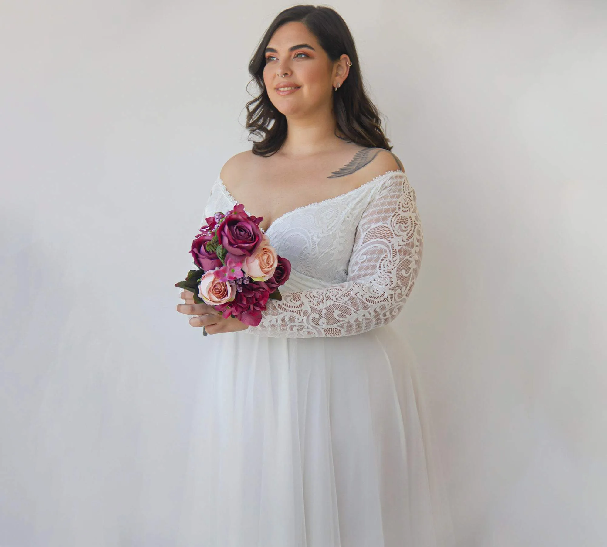 Curvy Ivory Dress With Tulle #1325