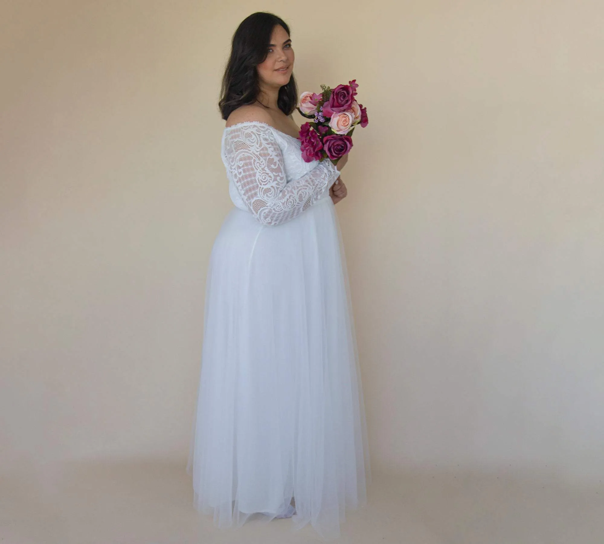 Curvy Ivory Dress With Tulle #1325
