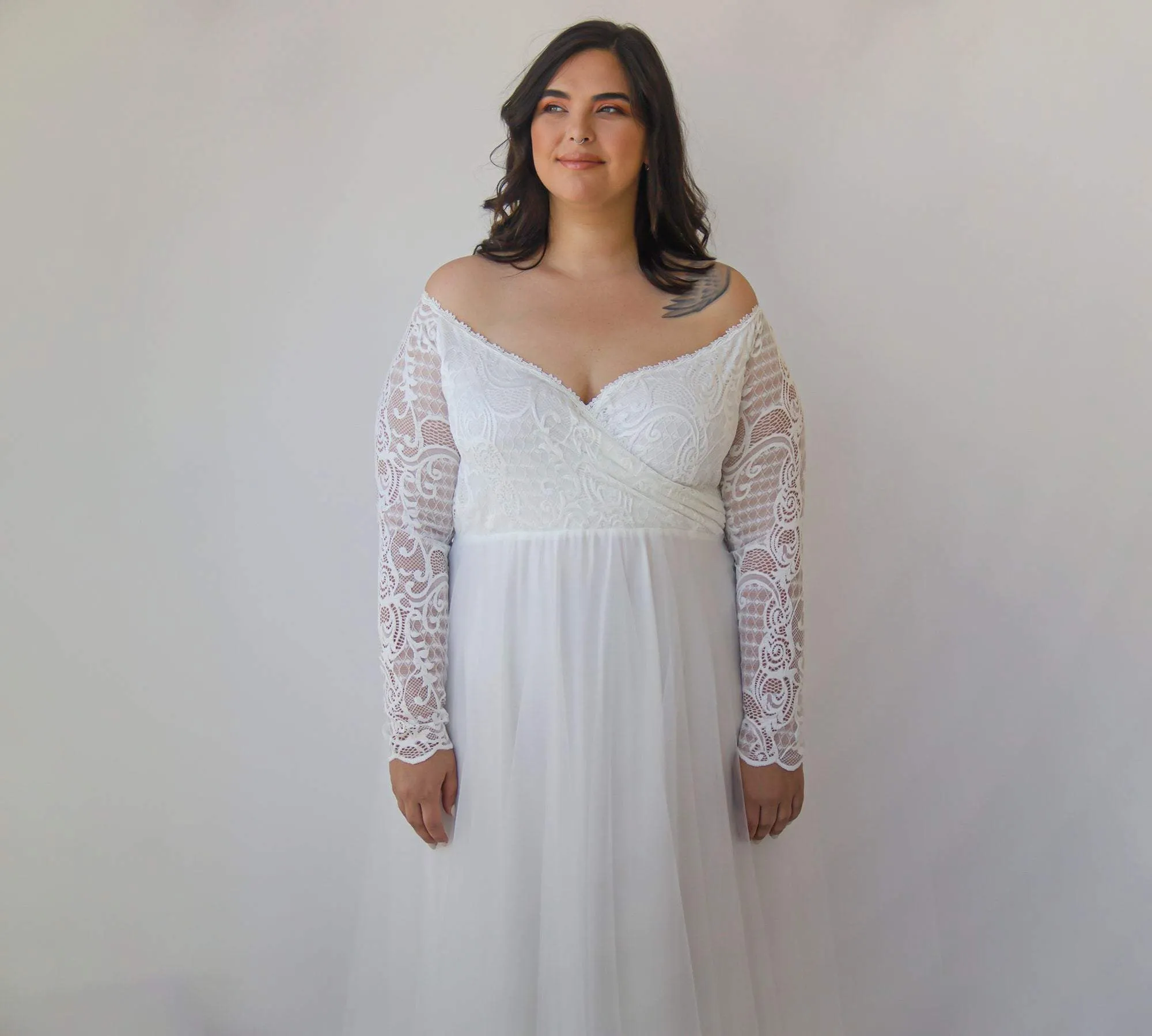 Curvy Ivory Dress With Tulle #1325