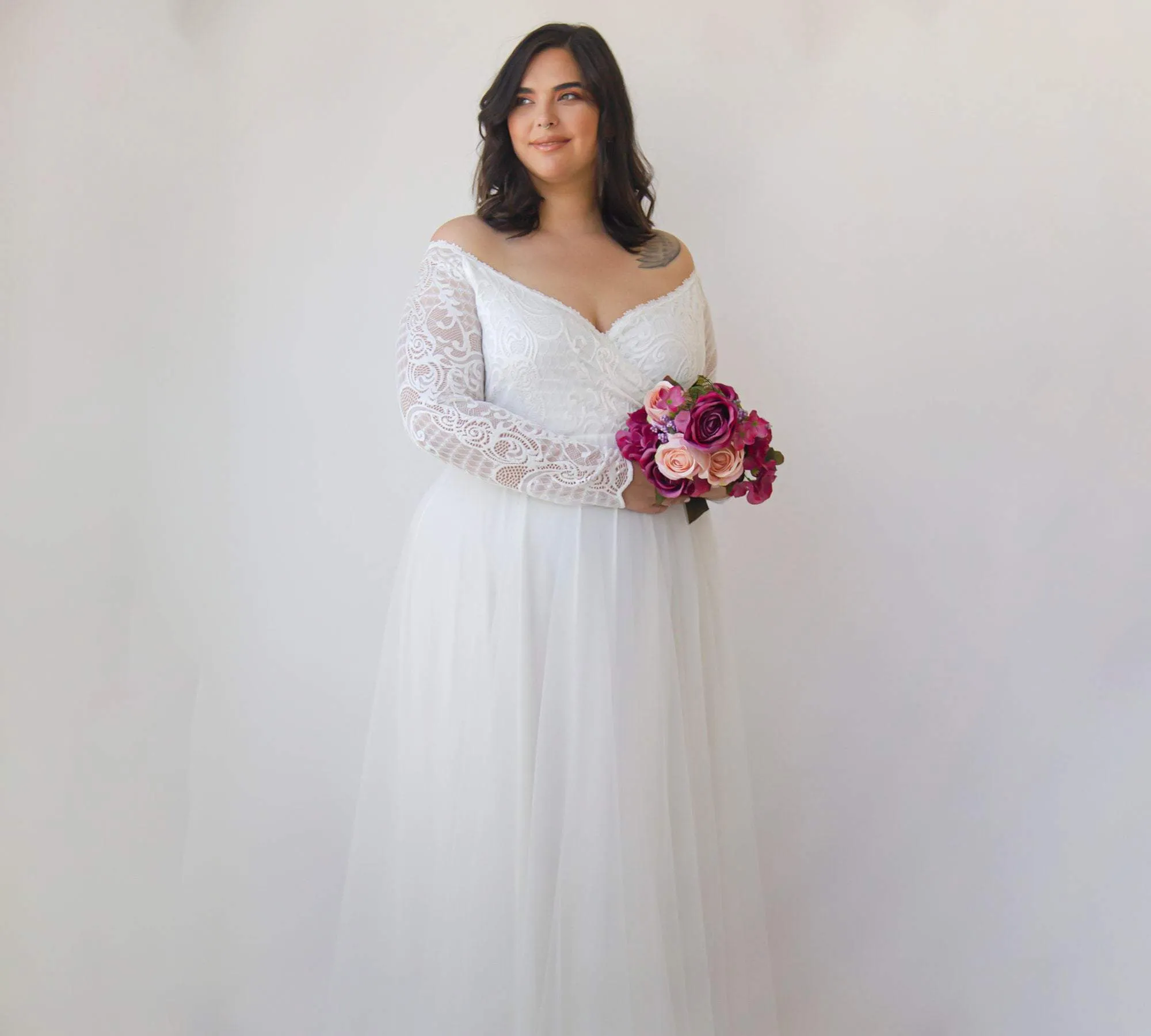 Curvy Ivory Dress With Tulle #1325