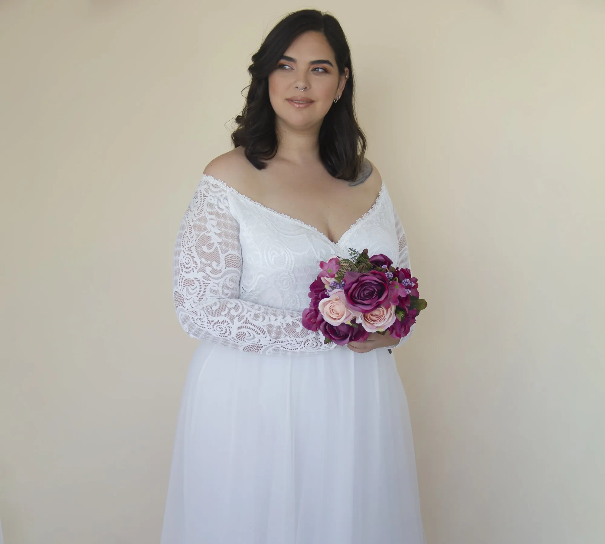 Curvy Ivory Dress With Tulle #1325
