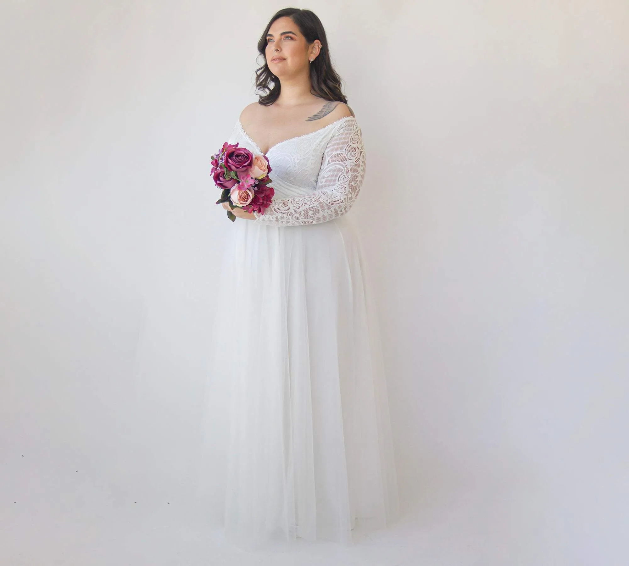 Curvy Ivory Dress With Tulle #1325