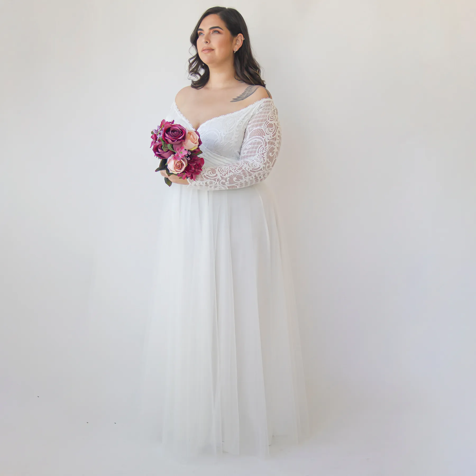 Curvy Ivory Dress With Tulle #1325