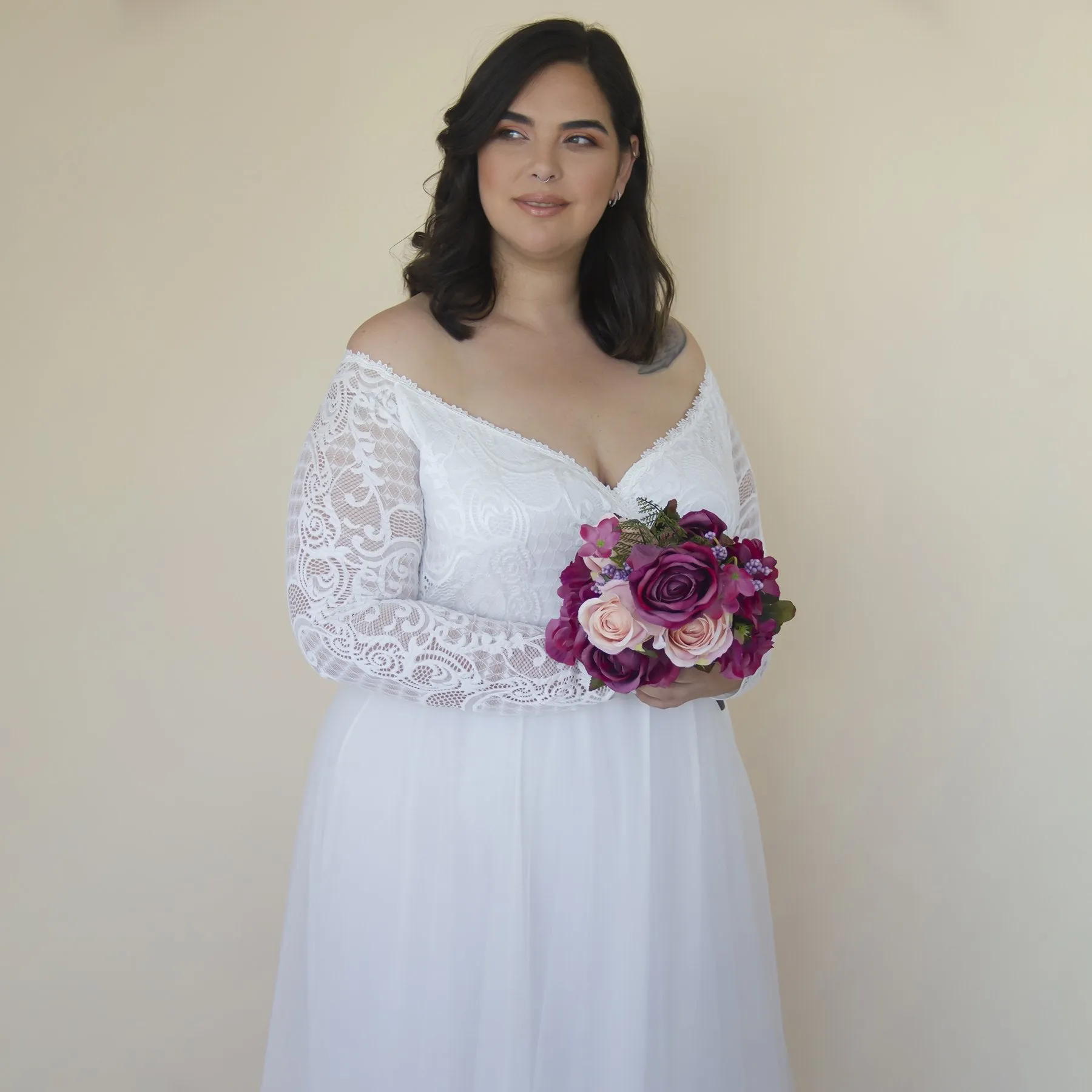 Curvy Ivory Dress With Tulle #1325