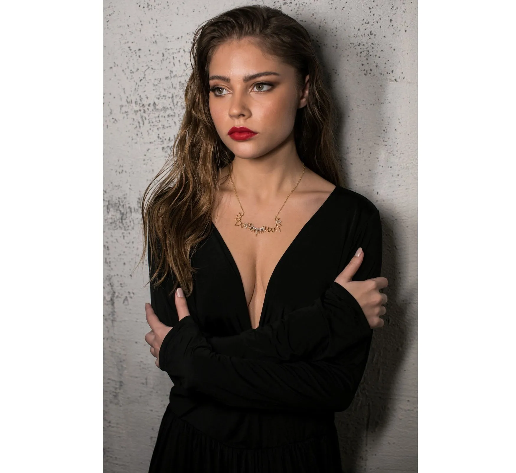 Deep-v Neckline Black Dress #1198