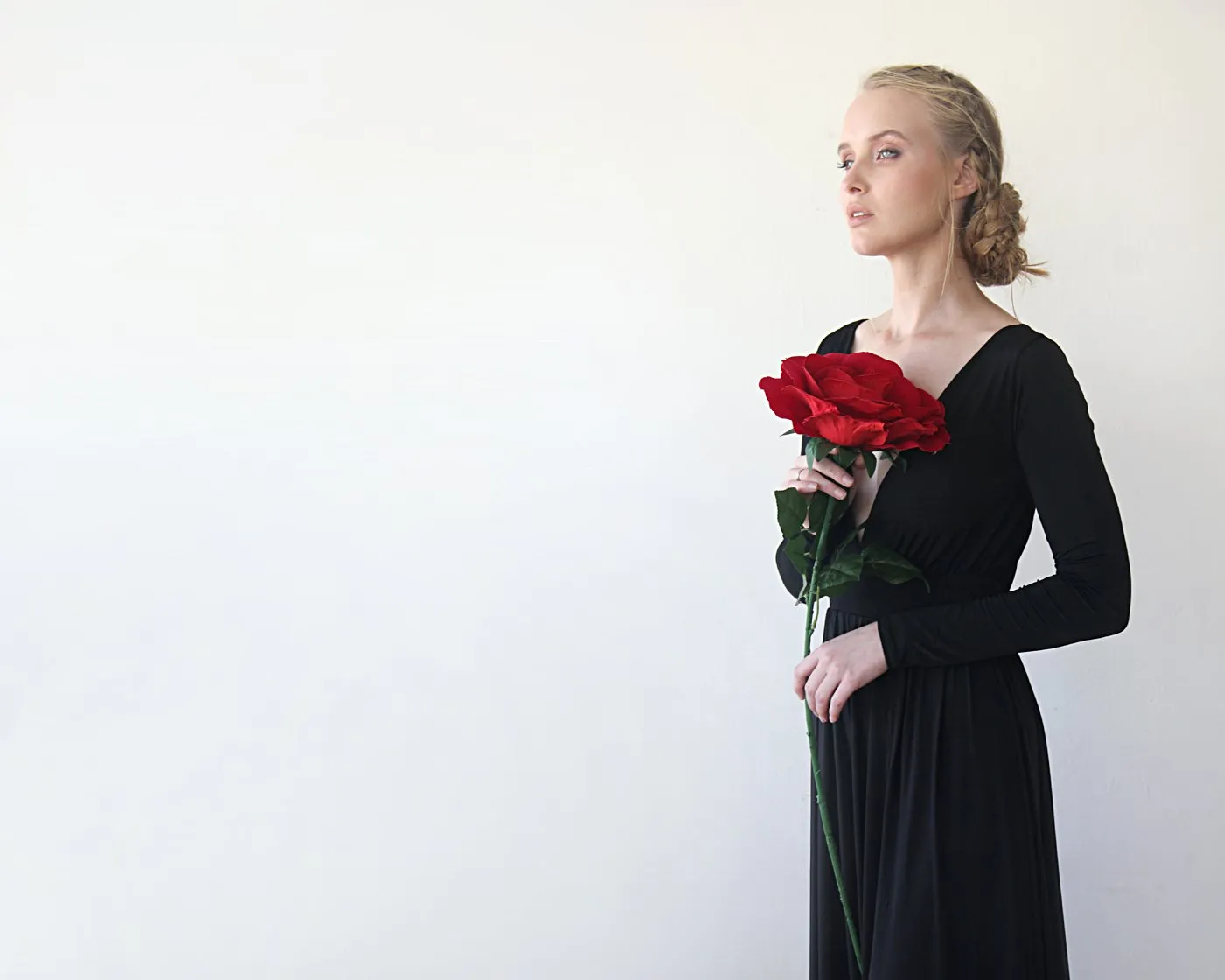 Deep-v Neckline Black Dress #1198