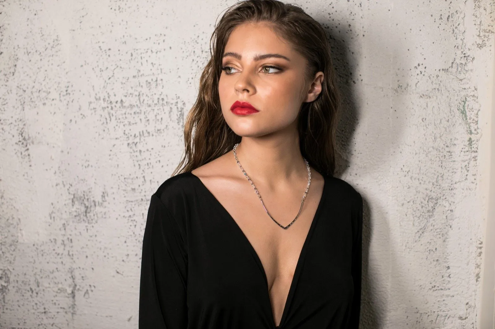 Deep-v Neckline Black Dress #1198