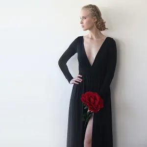 Deep-v Neckline Black Dress #1198