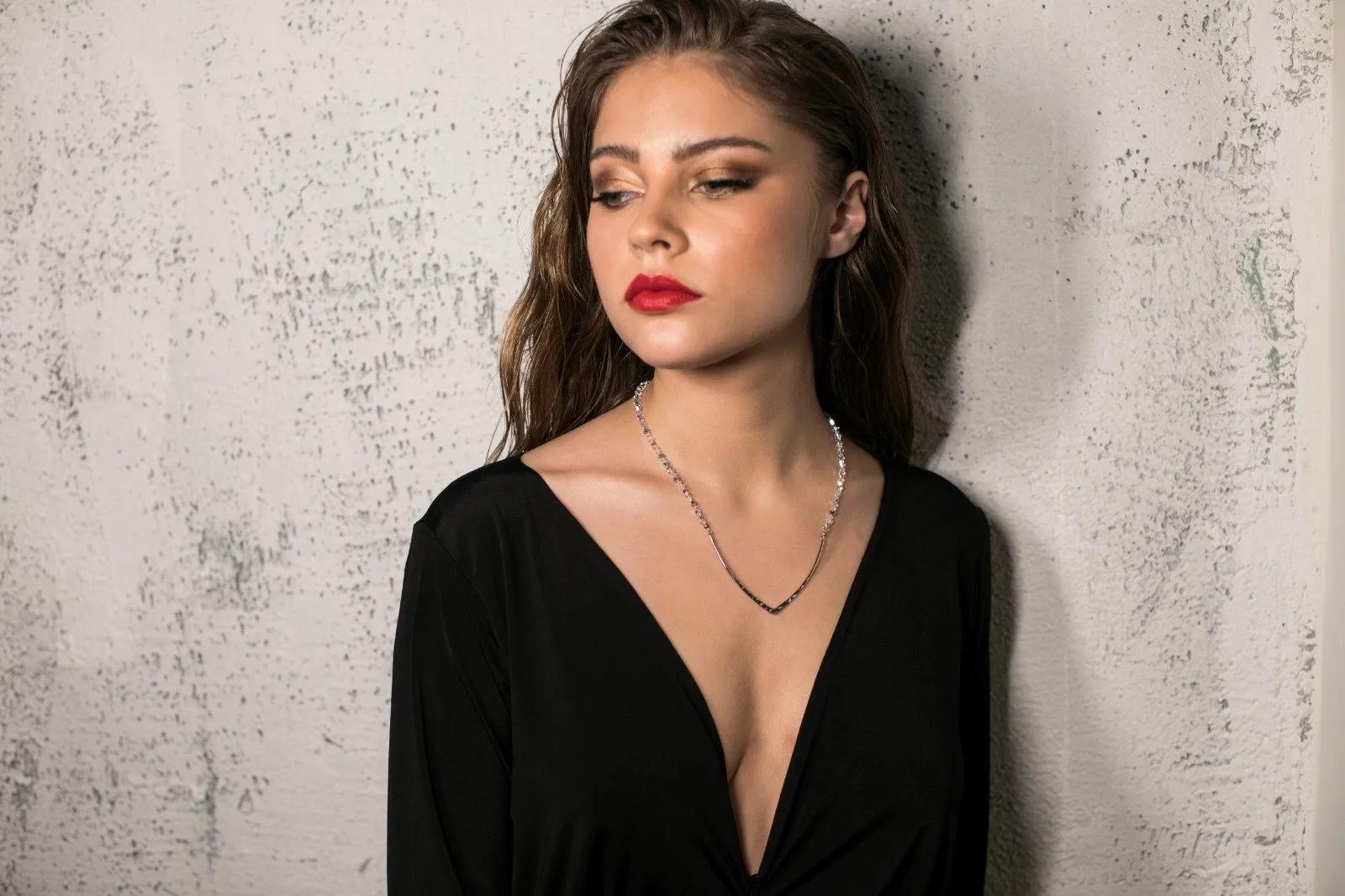 Deep-v Neckline Black Dress #1198