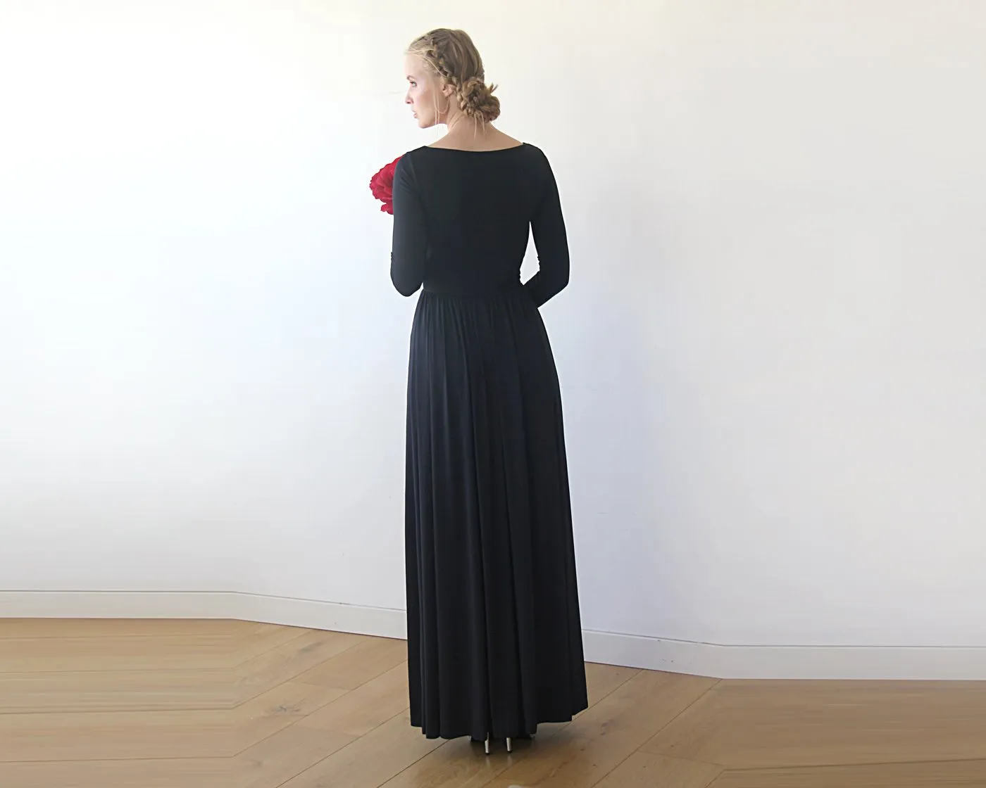 Deep-v Neckline Black Dress #1198