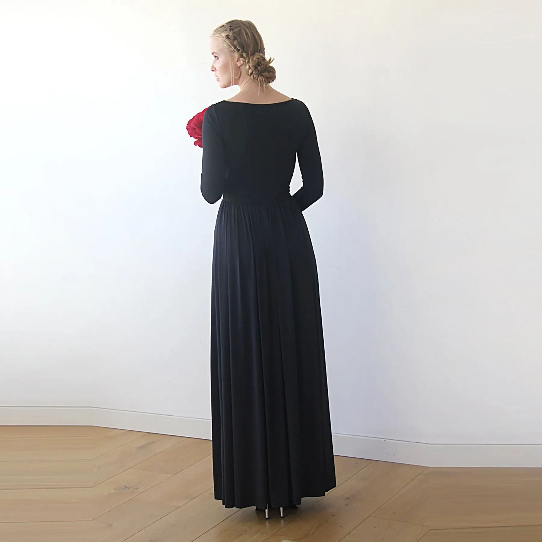 Deep-v Neckline Black Dress #1198