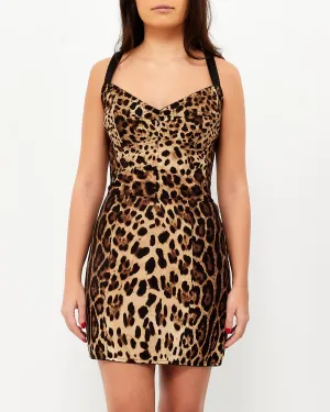 Dolce & Gabbana Leopard Print Satin Mini Dress - 8/10