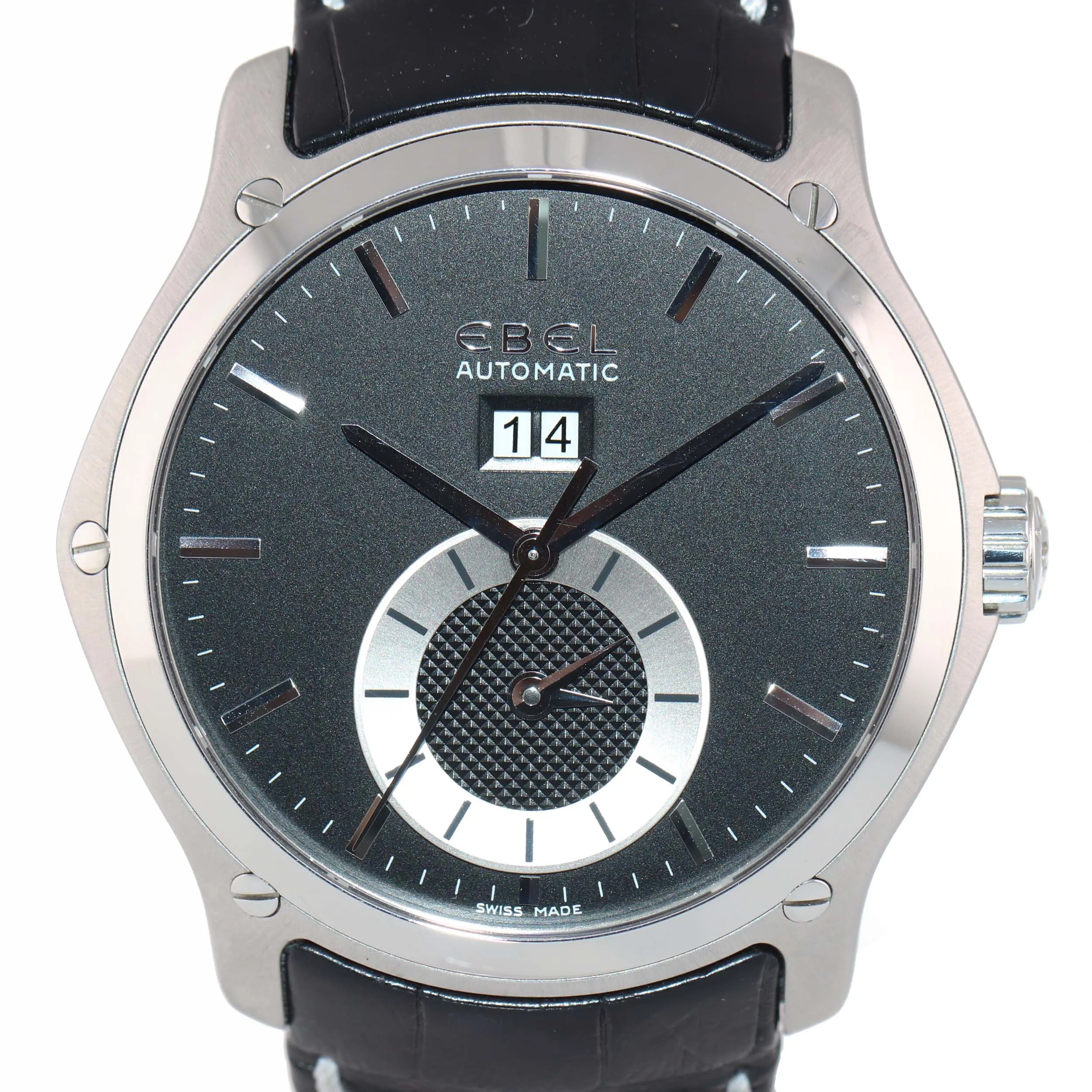 Ebel Classic Hexagon 9301F61 Steel 46mm Black Dial Date GMT Automatic Watch