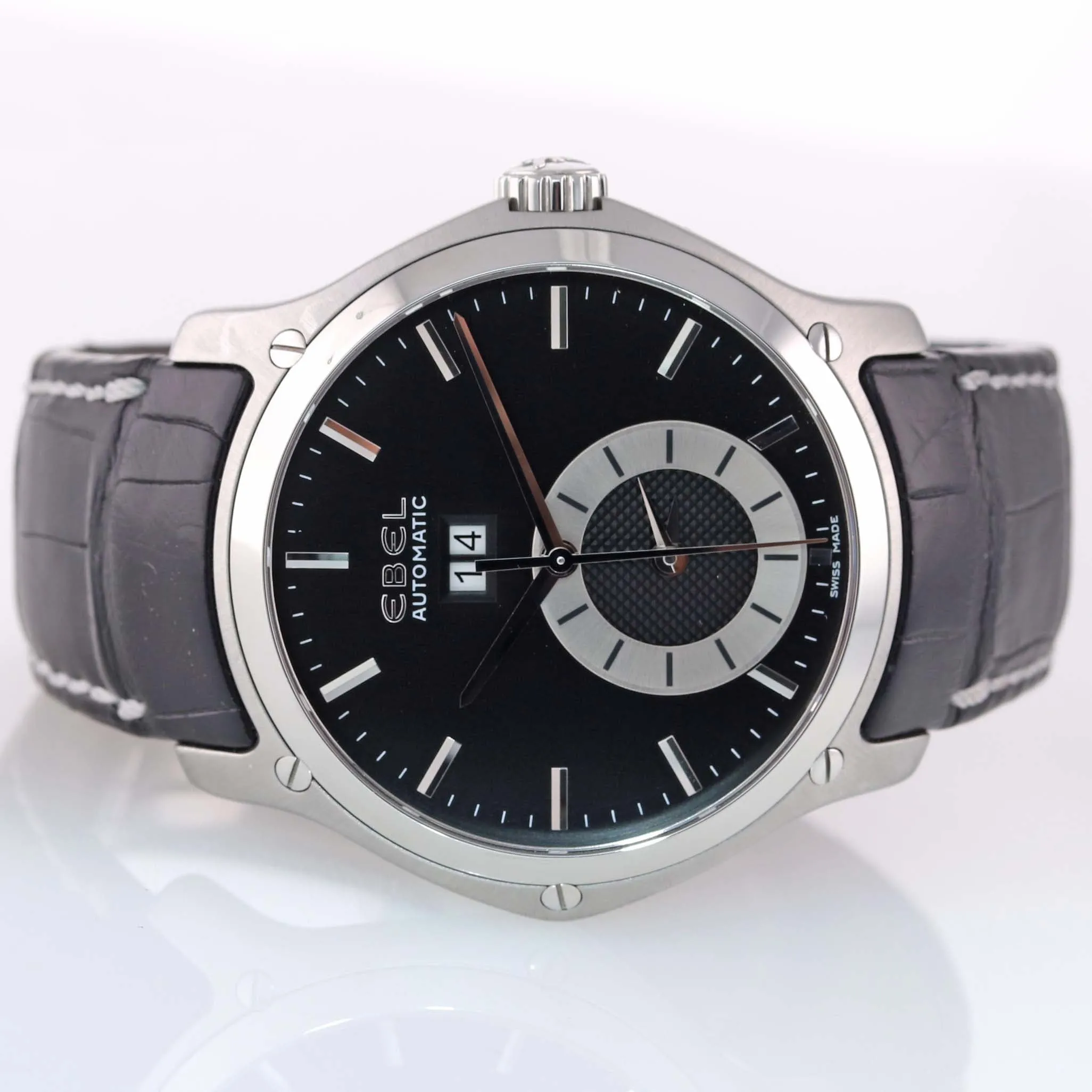 Ebel Classic Hexagon 9301F61 Steel 46mm Black Dial Date GMT Automatic Watch