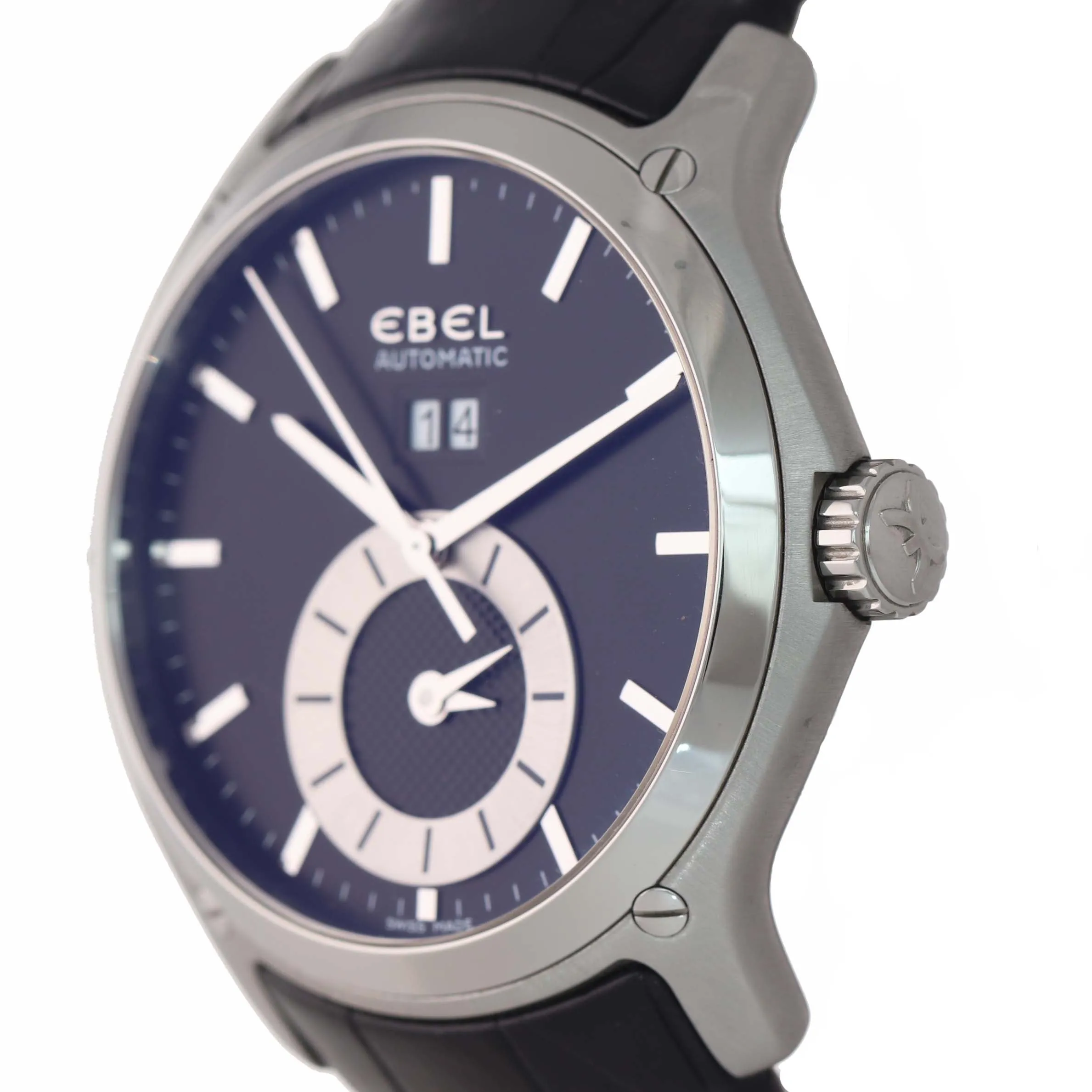 Ebel Classic Hexagon 9301F61 Steel 46mm Black Dial Date GMT Automatic Watch