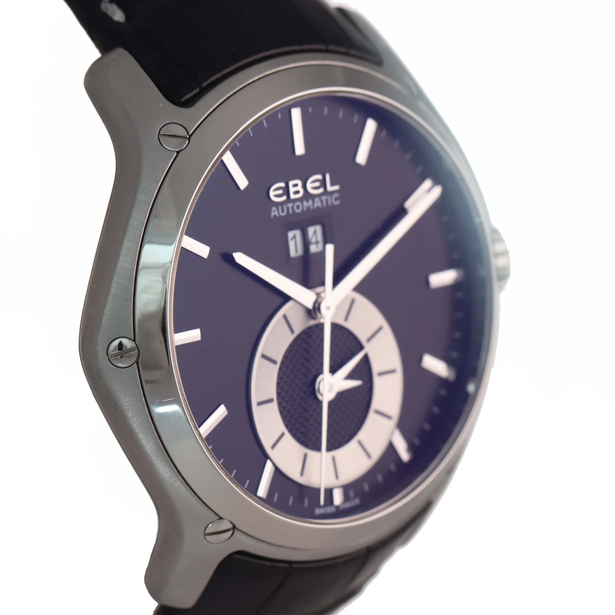 Ebel Classic Hexagon 9301F61 Steel 46mm Black Dial Date GMT Automatic Watch