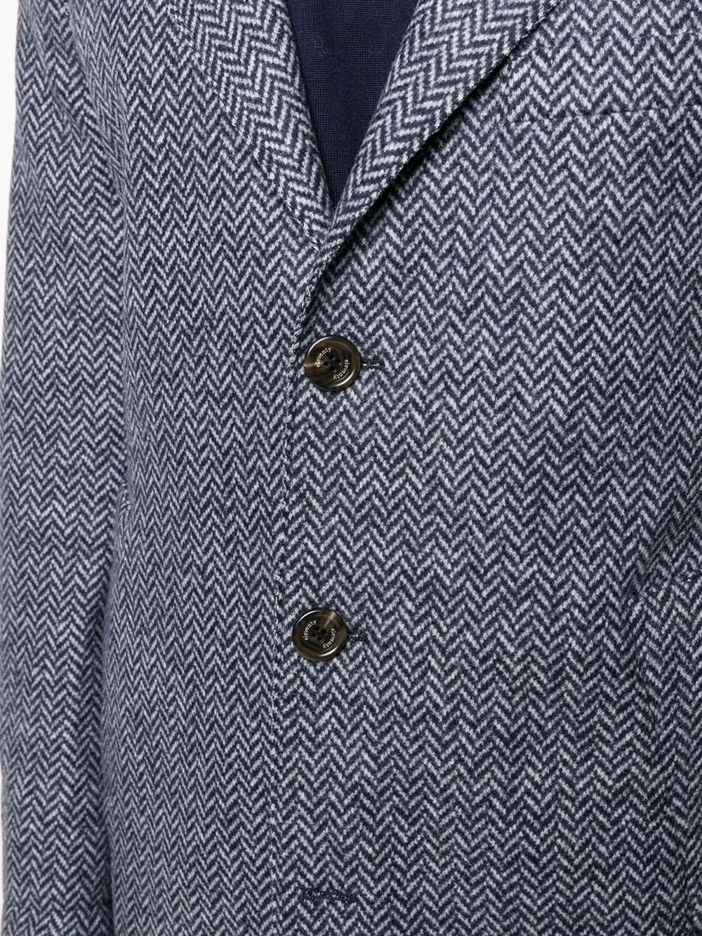 ELEVENTY - Blue Herringbone Suede Detail Logo Button Coat - 44R (54 EU)