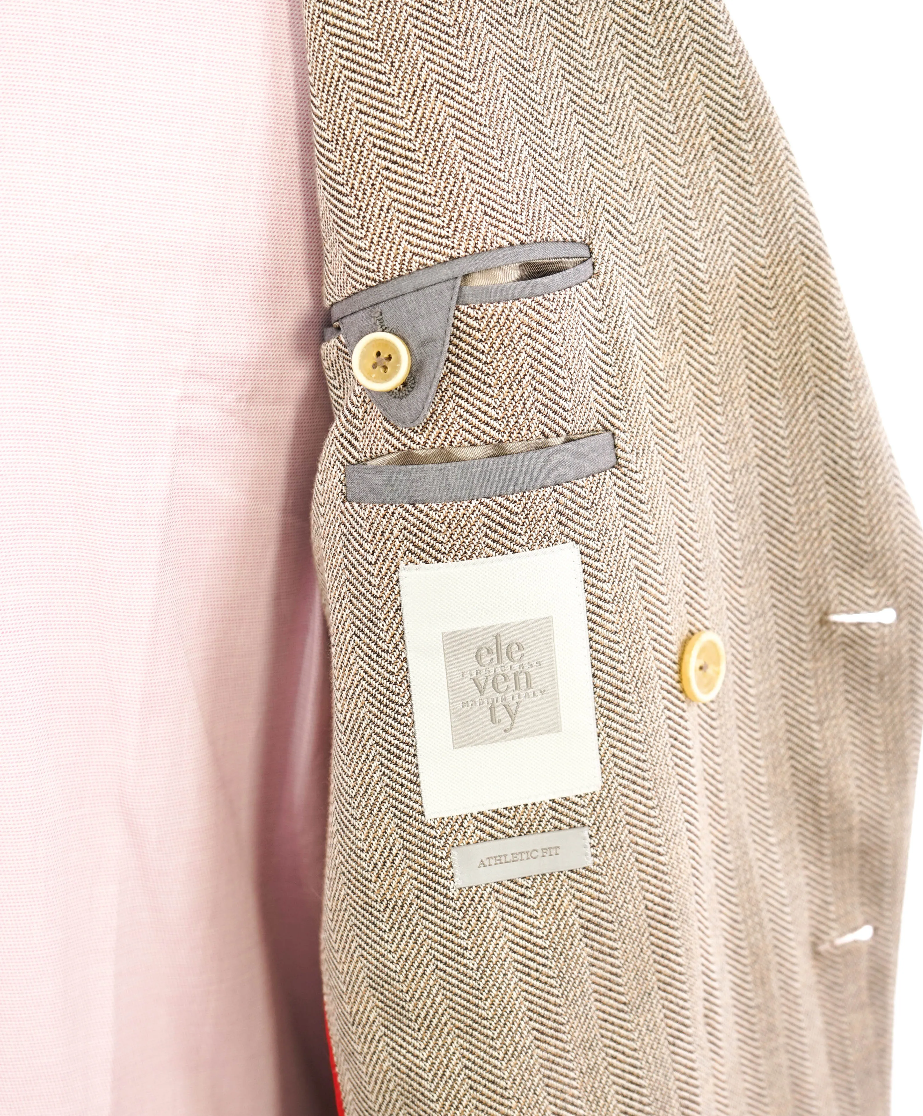 ELEVENTY - Herringbone Double Breasted Contrast Buttons Cottton Blazer - 40 (50 EU)