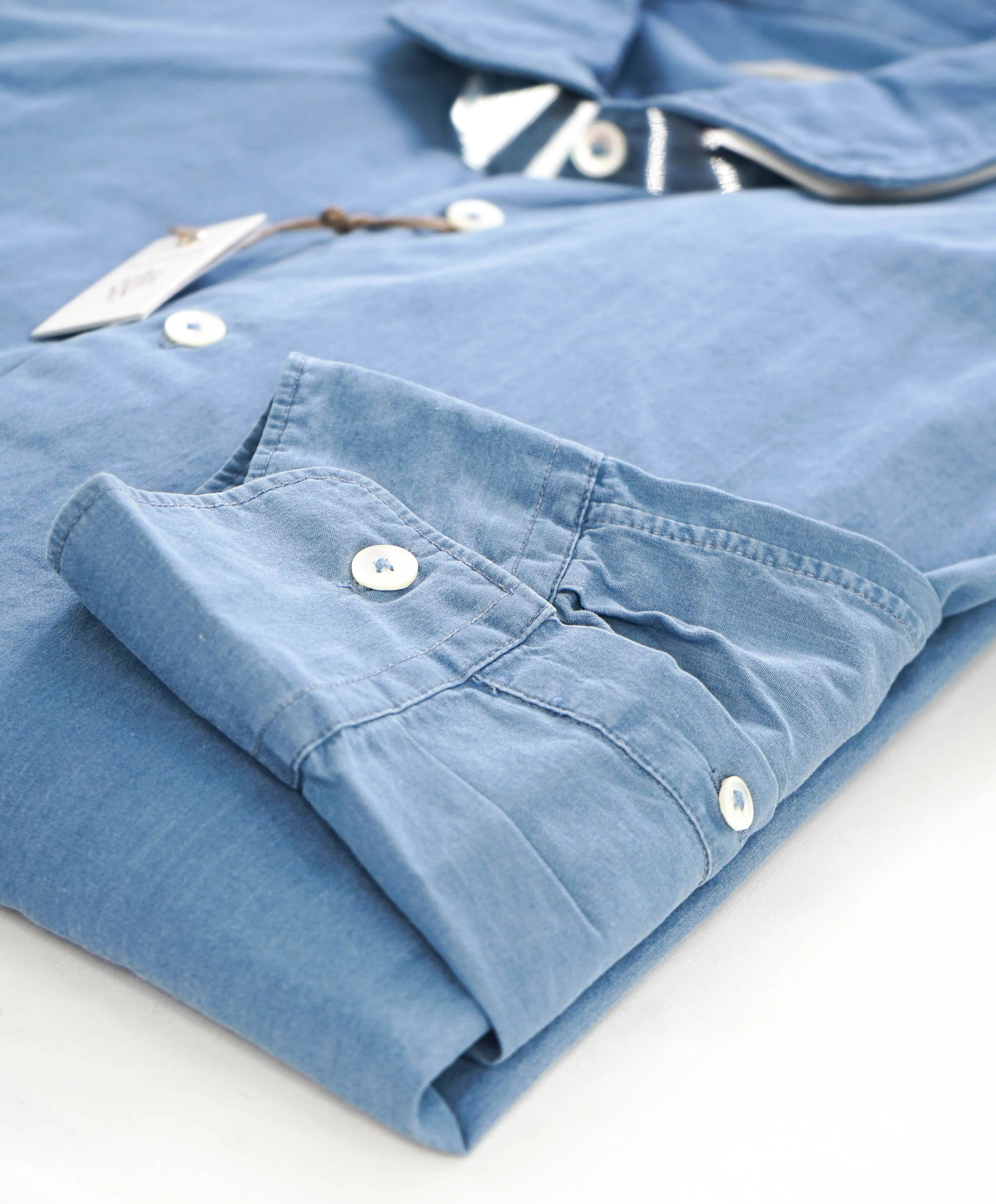 ELEVENTY - Pure Cotton Blue Wash Chambray Button Down Shirt - 3XL