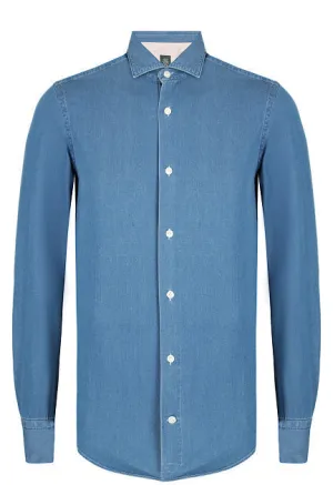 ELEVENTY - Pure Cotton Blue Wash Chambray Button Down Shirt - 4XL