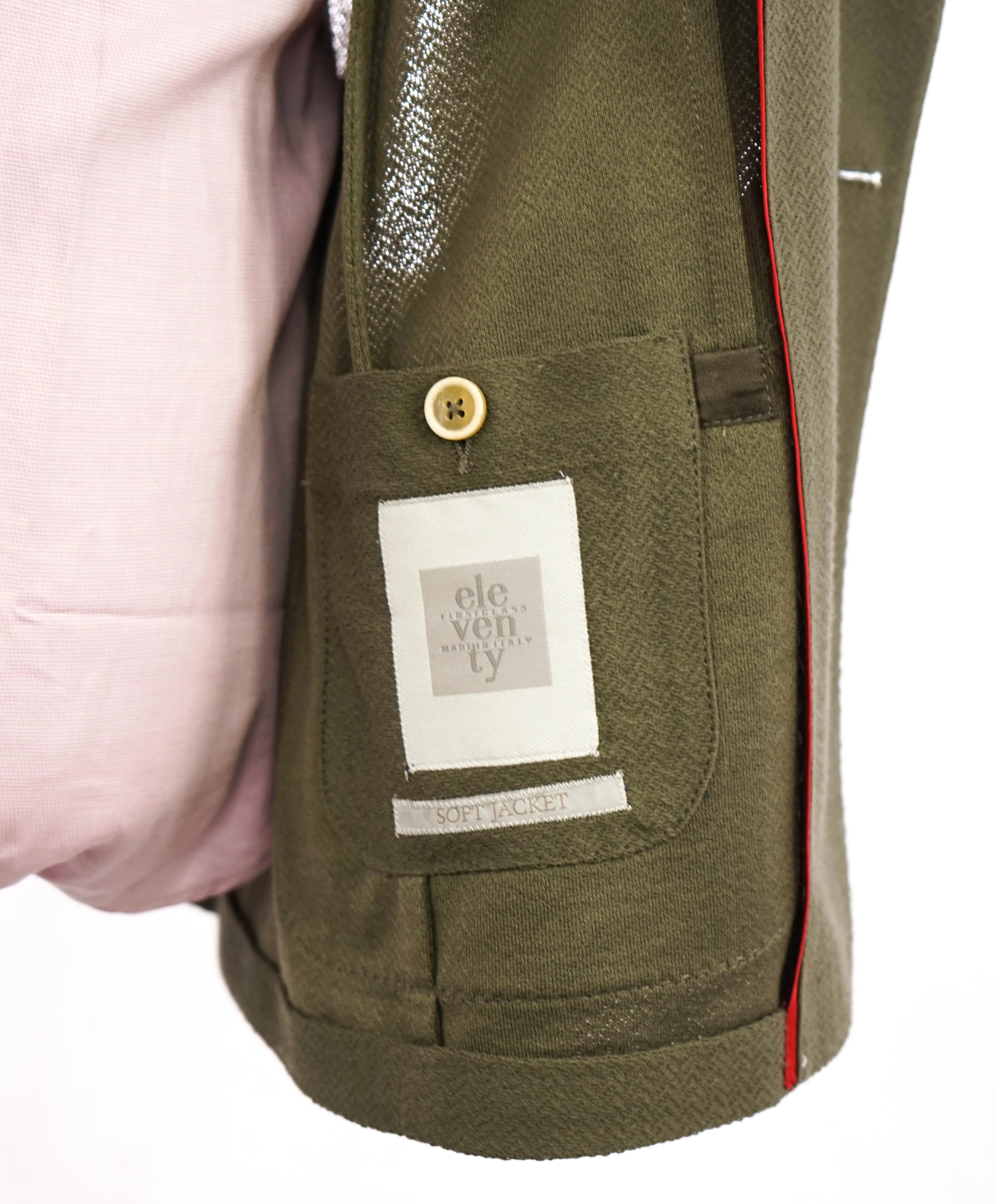 ELEVENTY - Sage Green Herringbone Semi-Lined Soft Jacket Blazer - 44 (54 EU)
