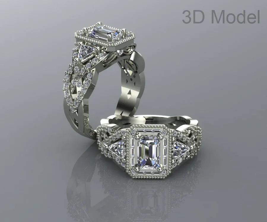 Emerald Diamond Halo Wedding Ring Redesign
