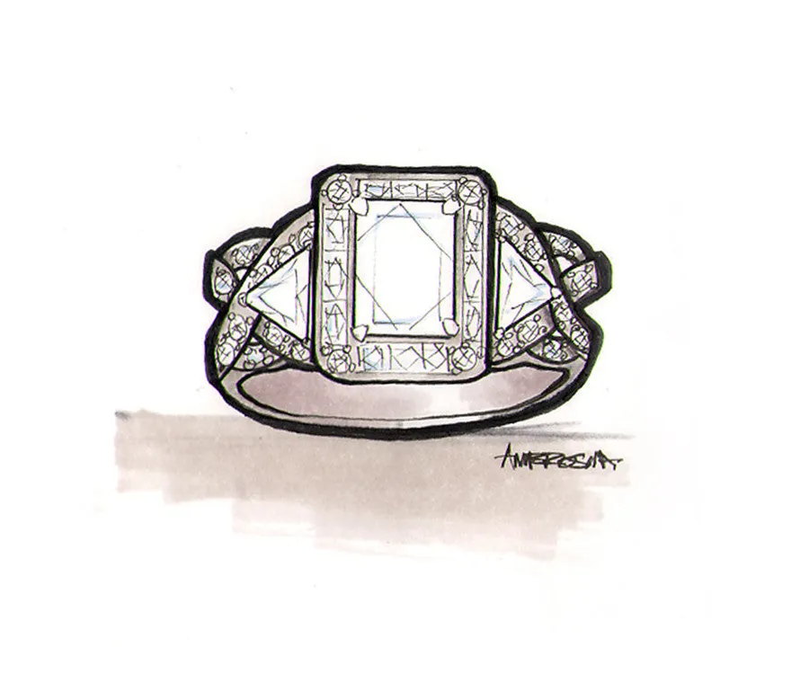 Emerald Diamond Halo Wedding Ring Redesign