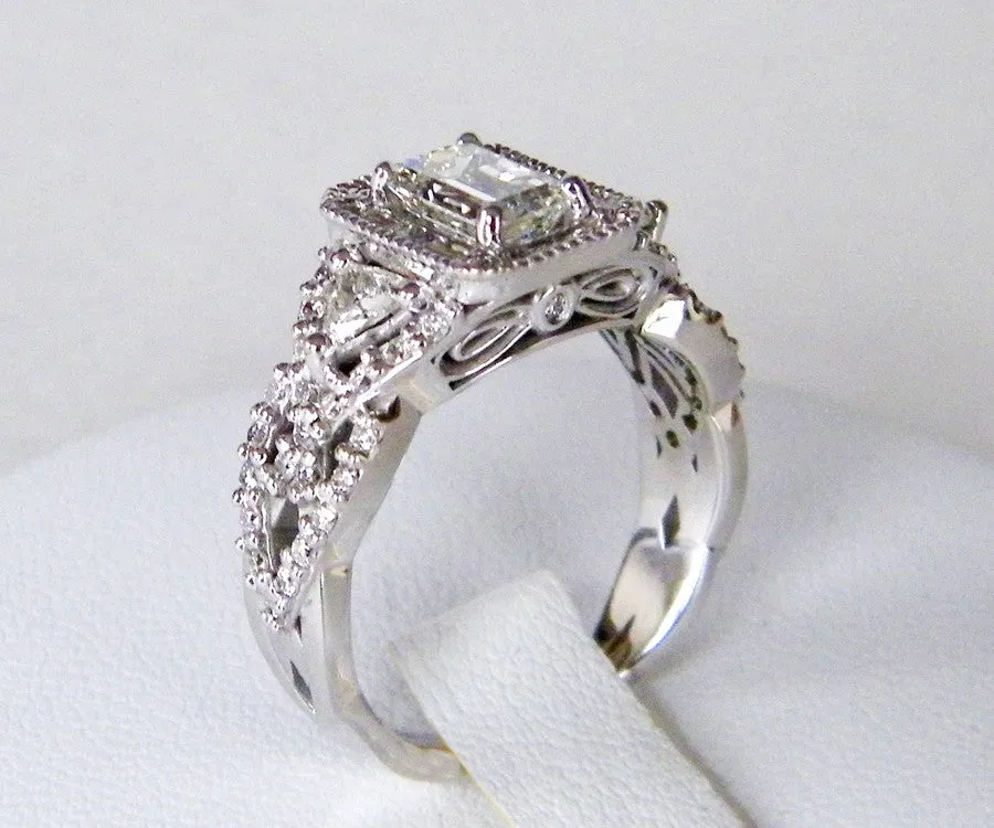 Emerald Diamond Halo Wedding Ring Redesign