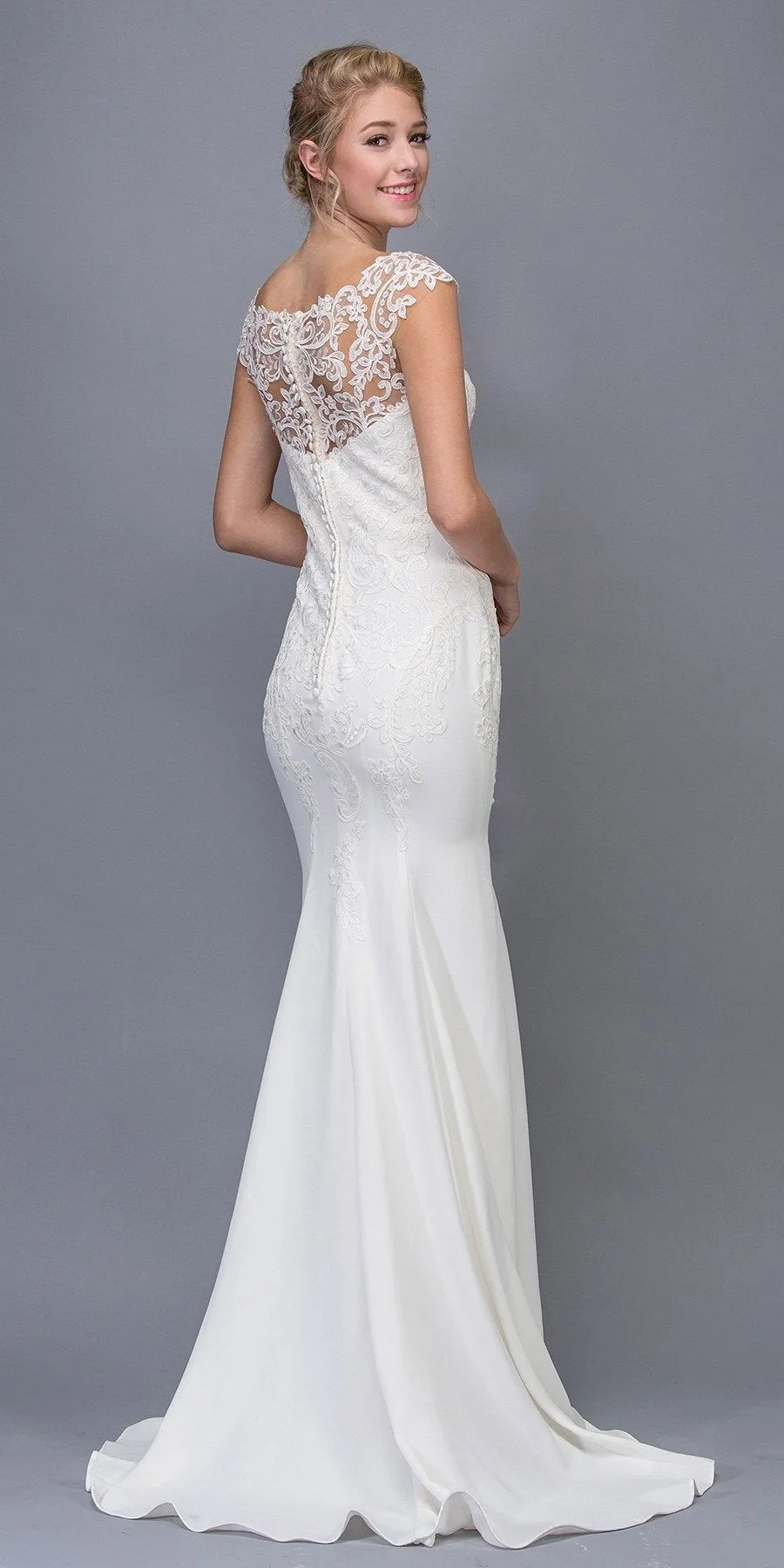 Eureka 6510 Lace Cap Sleeved Mermaid Wedding Gown