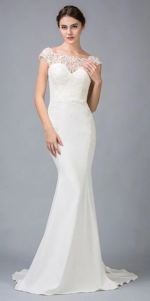 Eureka 6510 Lace Cap Sleeved Mermaid Wedding Gown