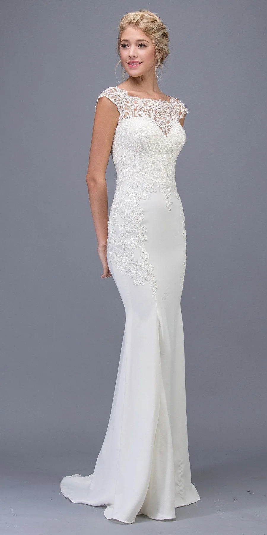 Eureka 6510 Lace Cap Sleeved Mermaid Wedding Gown