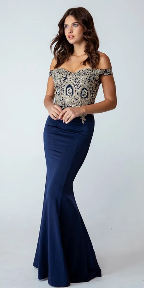 Eureka 7012 Off-the-Shoulder Long Sheath Dress