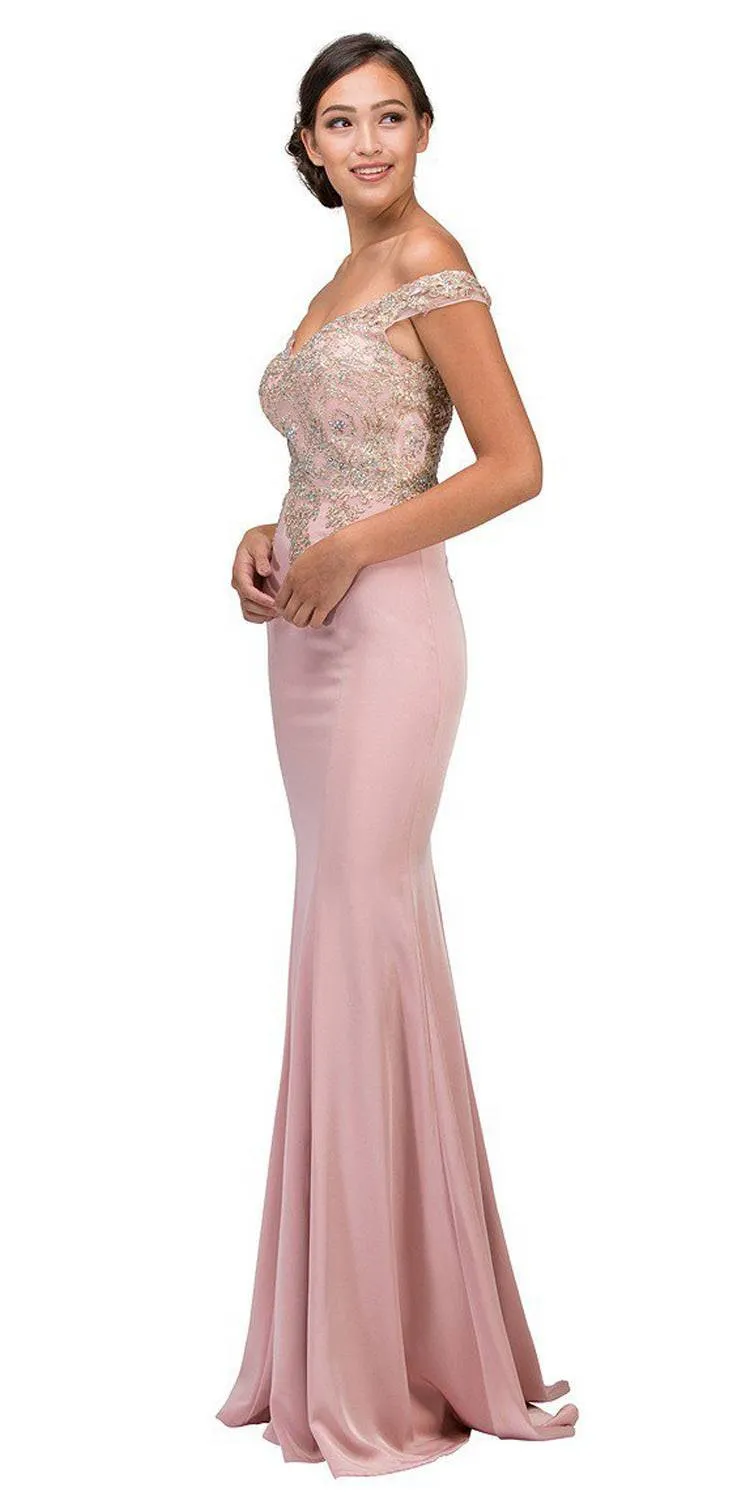 Eureka 7012 Off-the-Shoulder Long Sheath Dress