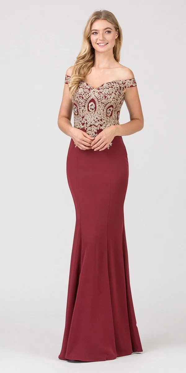 Eureka 7012 Off-the-Shoulder Long Sheath Dress