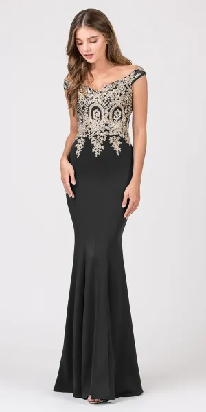 Eureka 7012 Off-the-Shoulder Long Sheath Dress