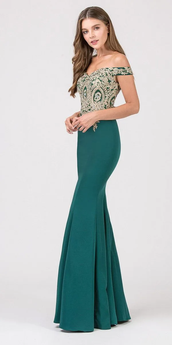 Eureka 7012 Off-the-Shoulder Long Sheath Dress