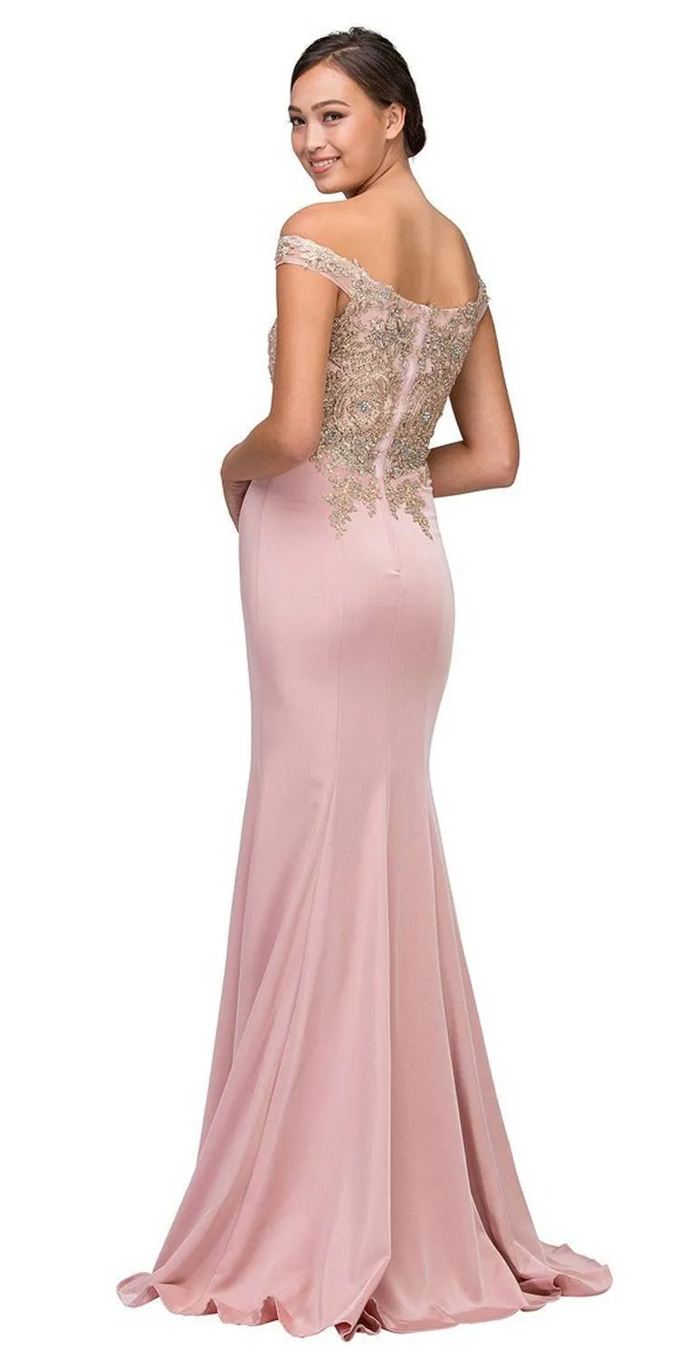 Eureka 7012 Off-the-Shoulder Long Sheath Dress