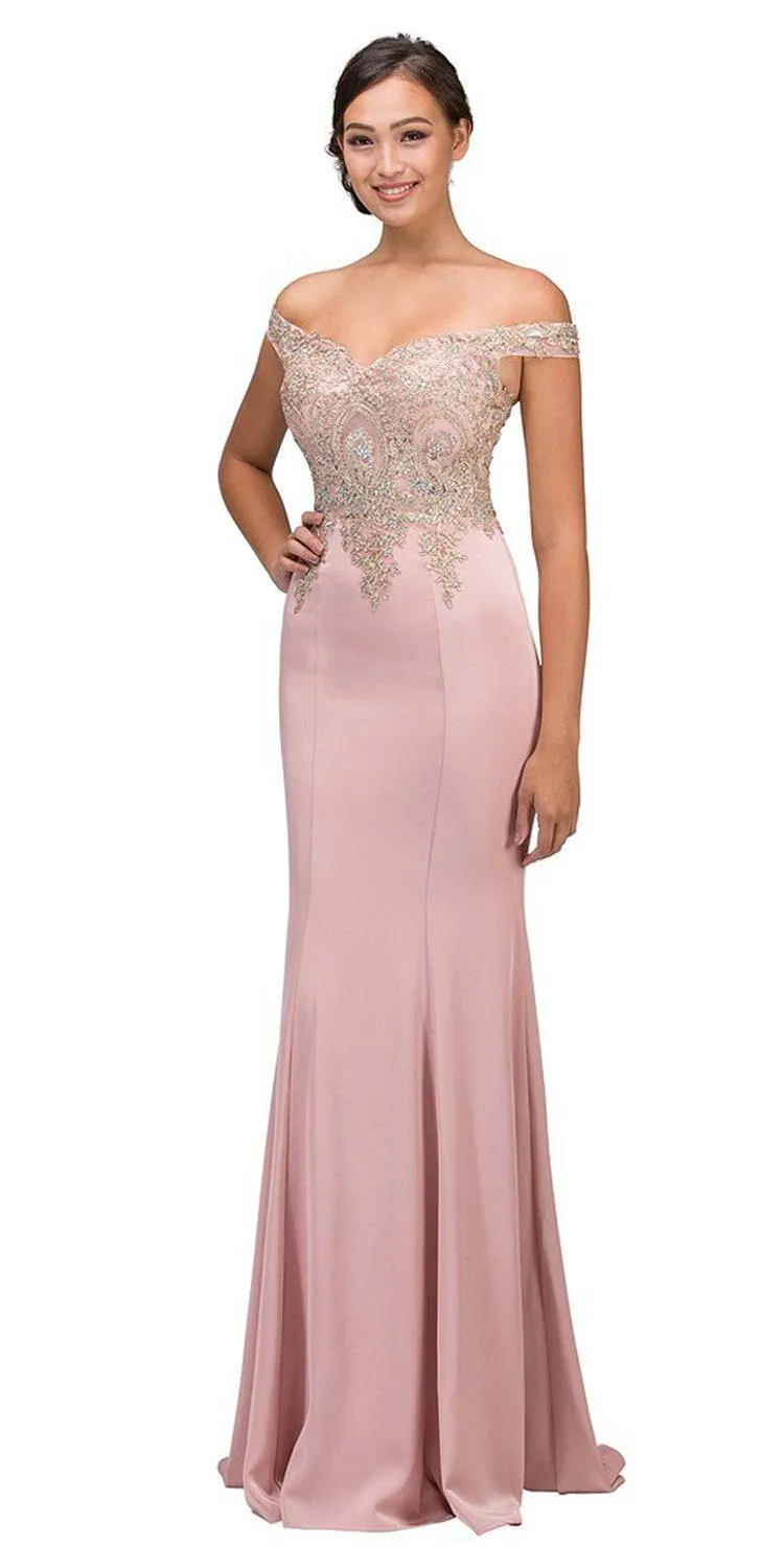 Eureka 7012 Off-the-Shoulder Long Sheath Dress