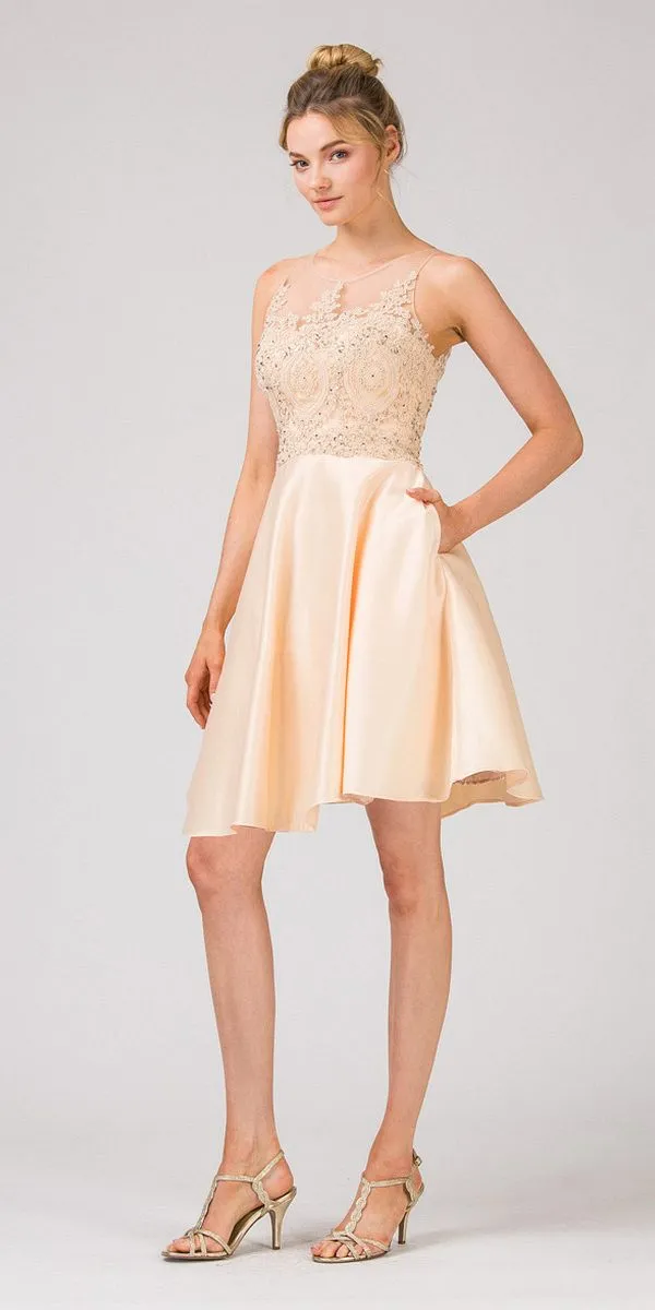 Eureka 8433 Keyhole Back Short Dress with Pockets