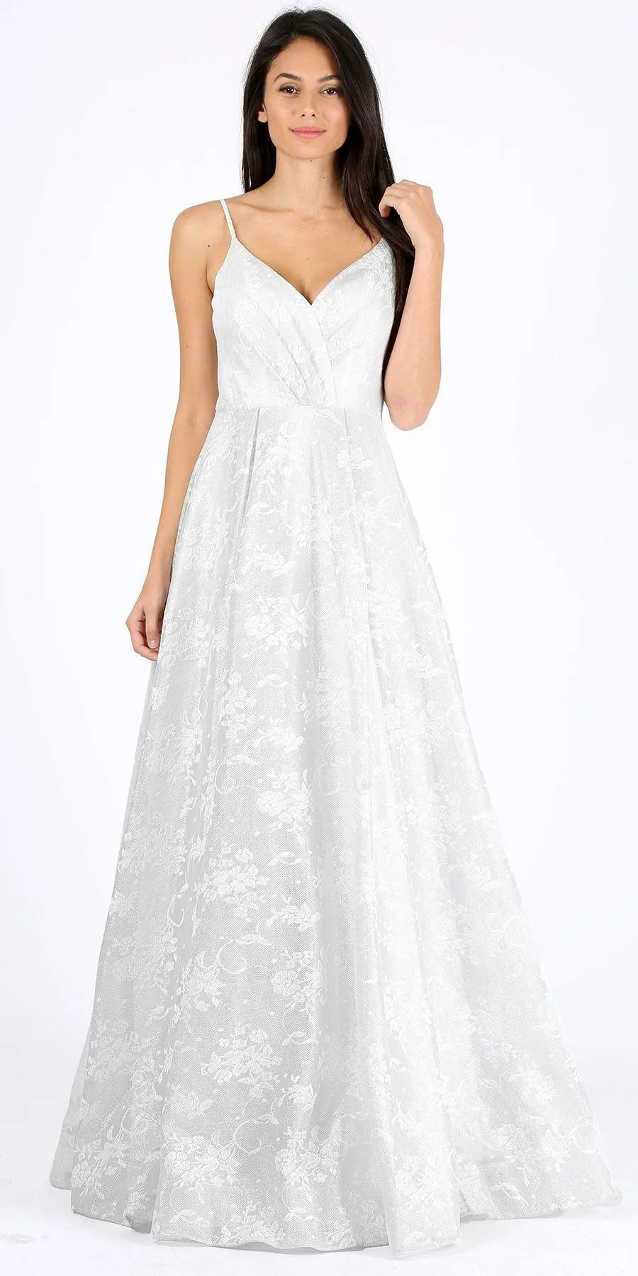 Eureka 9001 A-Line V-Neck Floral Pleated Long Prom Dress