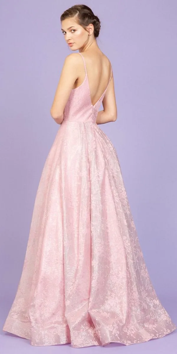 Eureka 9001 A-Line V-Neck Floral Pleated Long Prom Dress