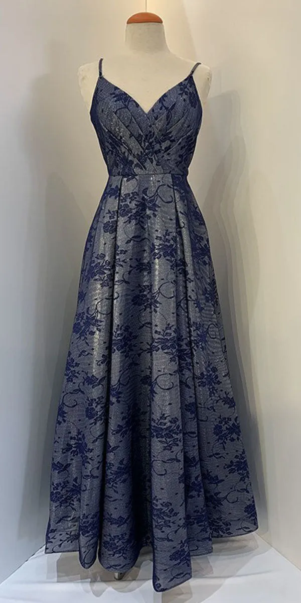 Eureka 9001 A-Line V-Neck Floral Pleated Long Prom Dress