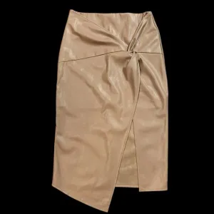 Fab'rik Womens Mocha Mousse Tan Vegan Leather Faux Wrap Bodycon Midi Skirt Large